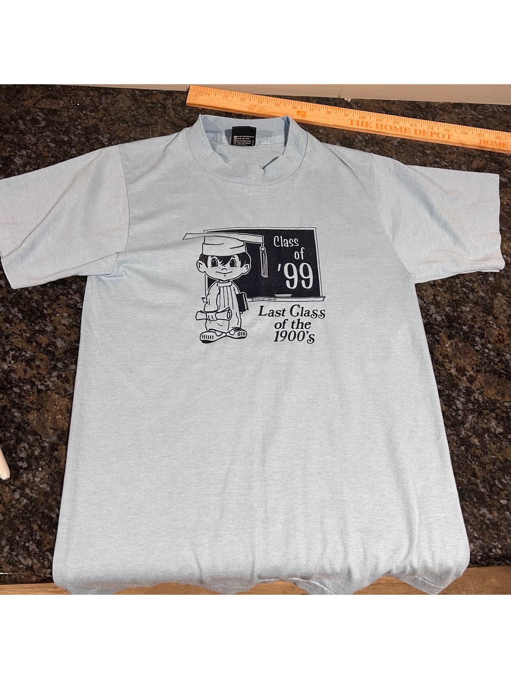 Vintage 90s Single Stitch Graduation 1999 T-Shirt Blue Cotton USA Mens Medium